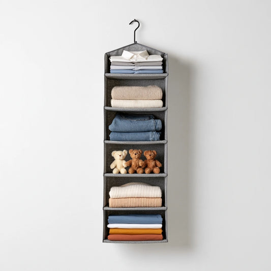 Organizer modulare rivestito in tessuto a sei livelli, colore grigio