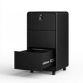 Cassettiera archivio su ruote dalle linee essenziali con tre cassetti, colore nero