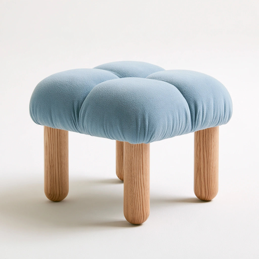 Pouf quadrato dalle linee essenziali, colore azzurro