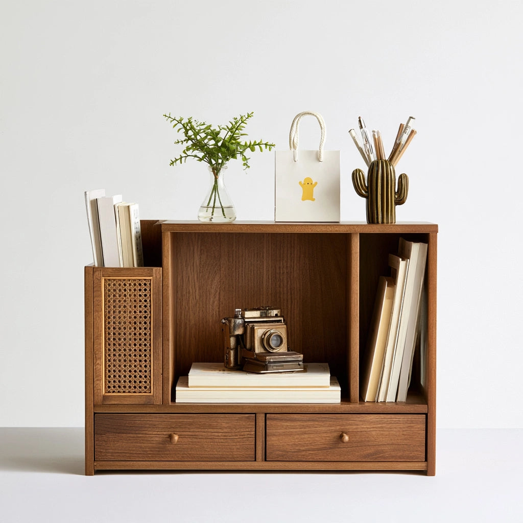 Organizer da scrivania con cassetti in legno, colore legno naturale