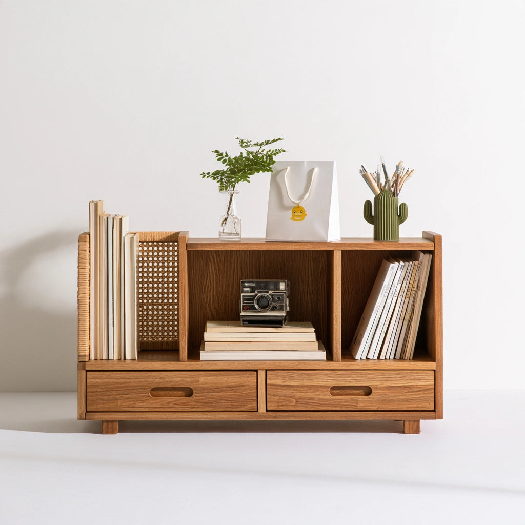 Organizer da scrivania con cassetti in legno, colore legno naturale