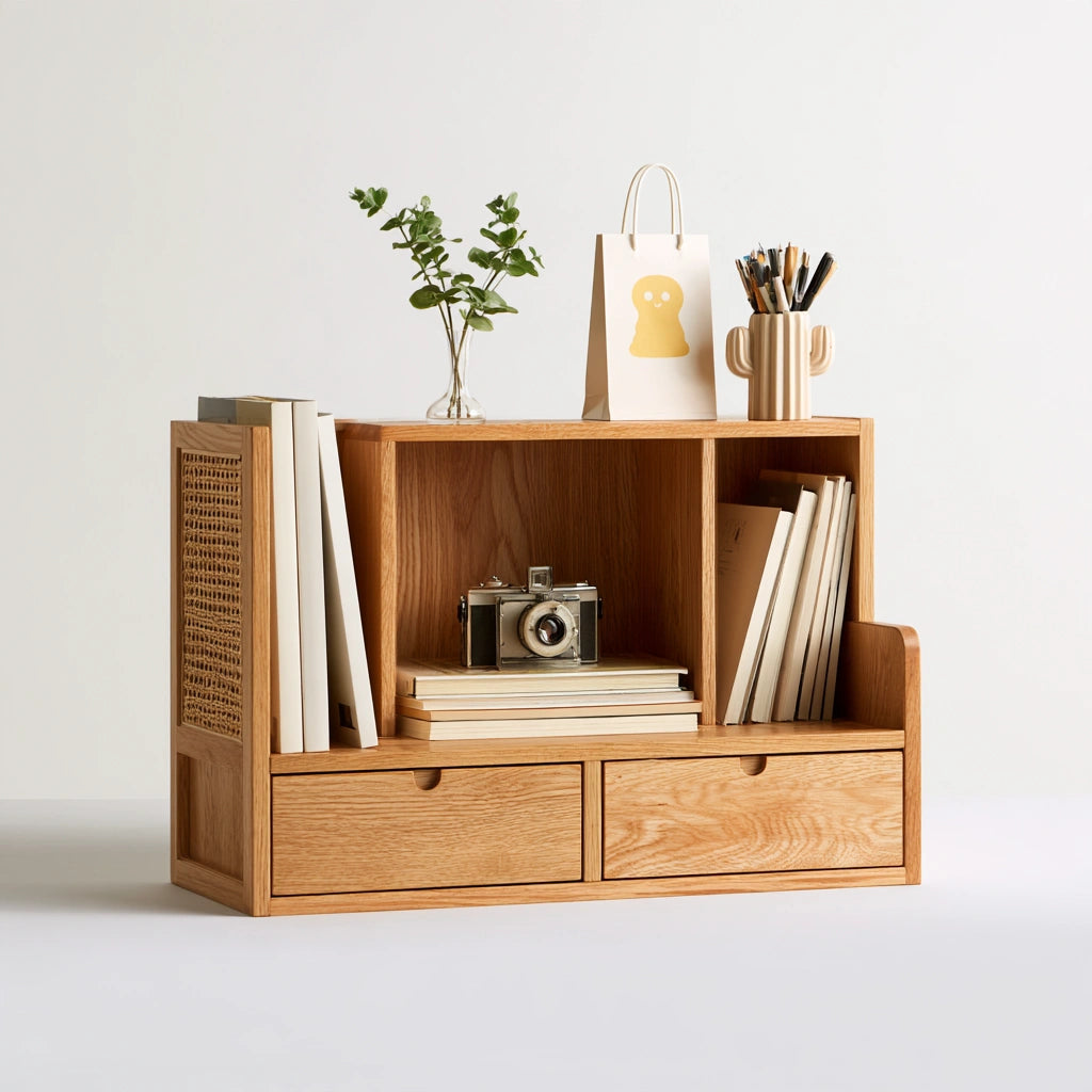 Organizer da scrivania con cassetti in legno, colore legno naturale